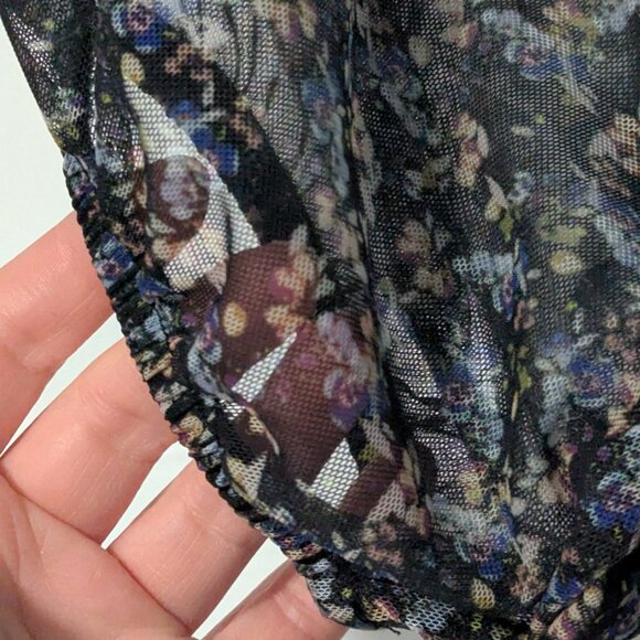 Free People Floral Mesh Material Mini Dress Puff Sleeve Low Back V Neck - Picture 5 of 7